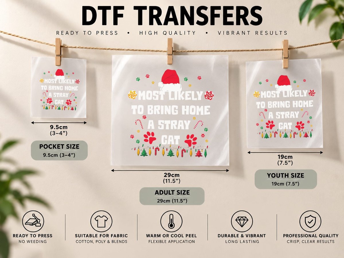Cat Christmas Most Likely to Bring Home a Stray Cat Funny DTF Transfer Iron On