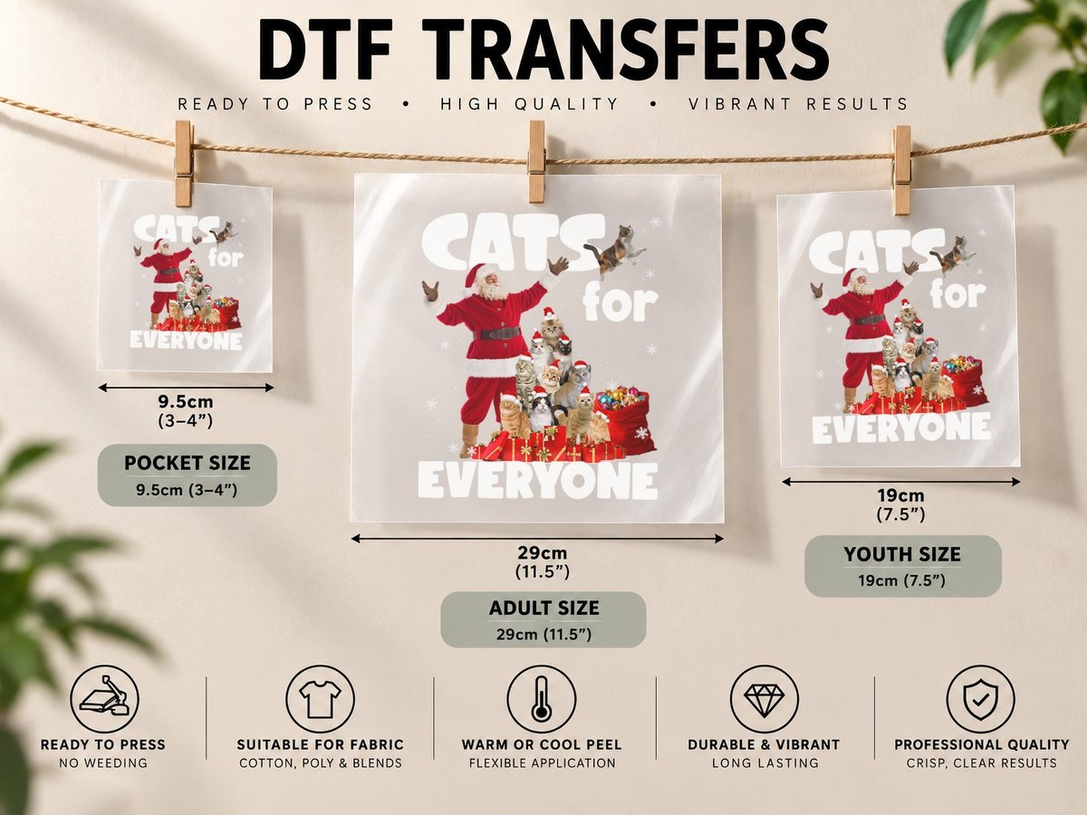 Cats for Everyone Christmas Tree Santa Xmas Pajamas DTF Transfer Iron On
