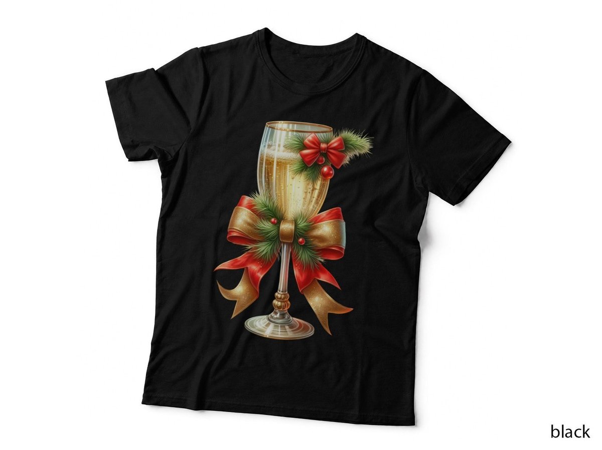 Champagne Flute with Glitter Bows Garland and Ornaments Festive Drink T-Shirt