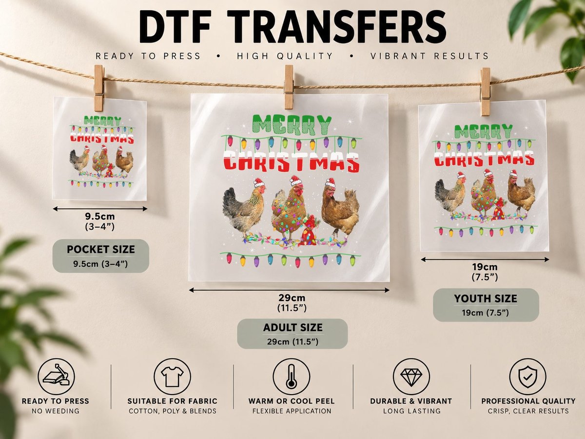 Chicken Christmas Lights Merry Xmas Chicken DTF Transfer Iron On