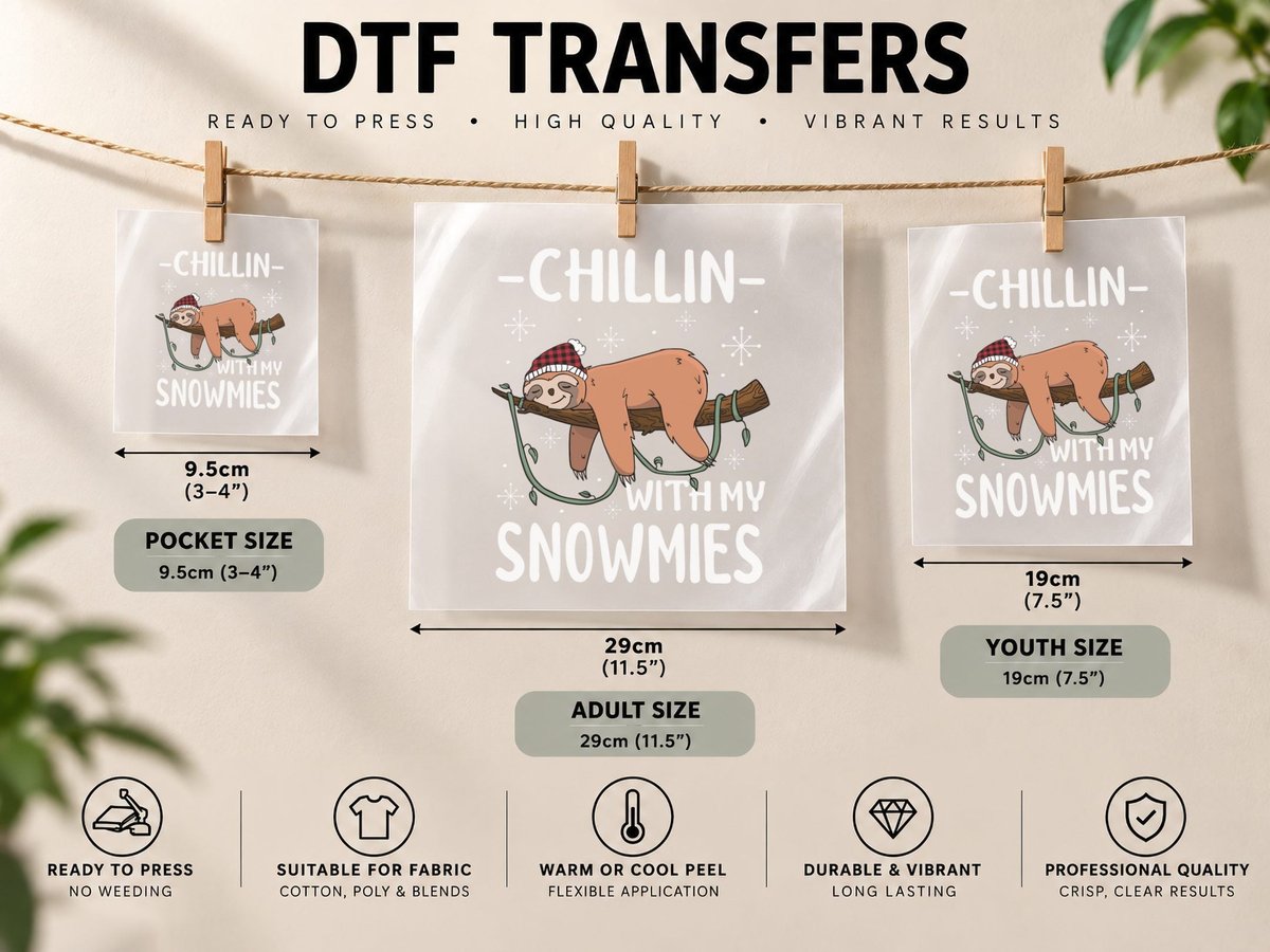 Chilling with My Snowmies Pajamas Red Plaid Christmas Sloth DTF Transfer Iron On