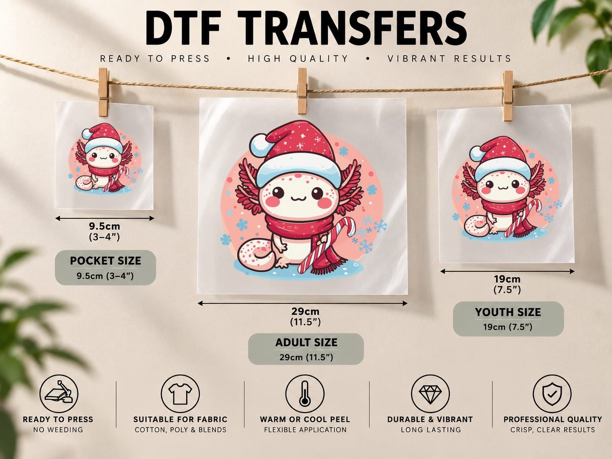 Christmas Axolotl Kawaii Axolotl Greetings DTF Transfer Iron On