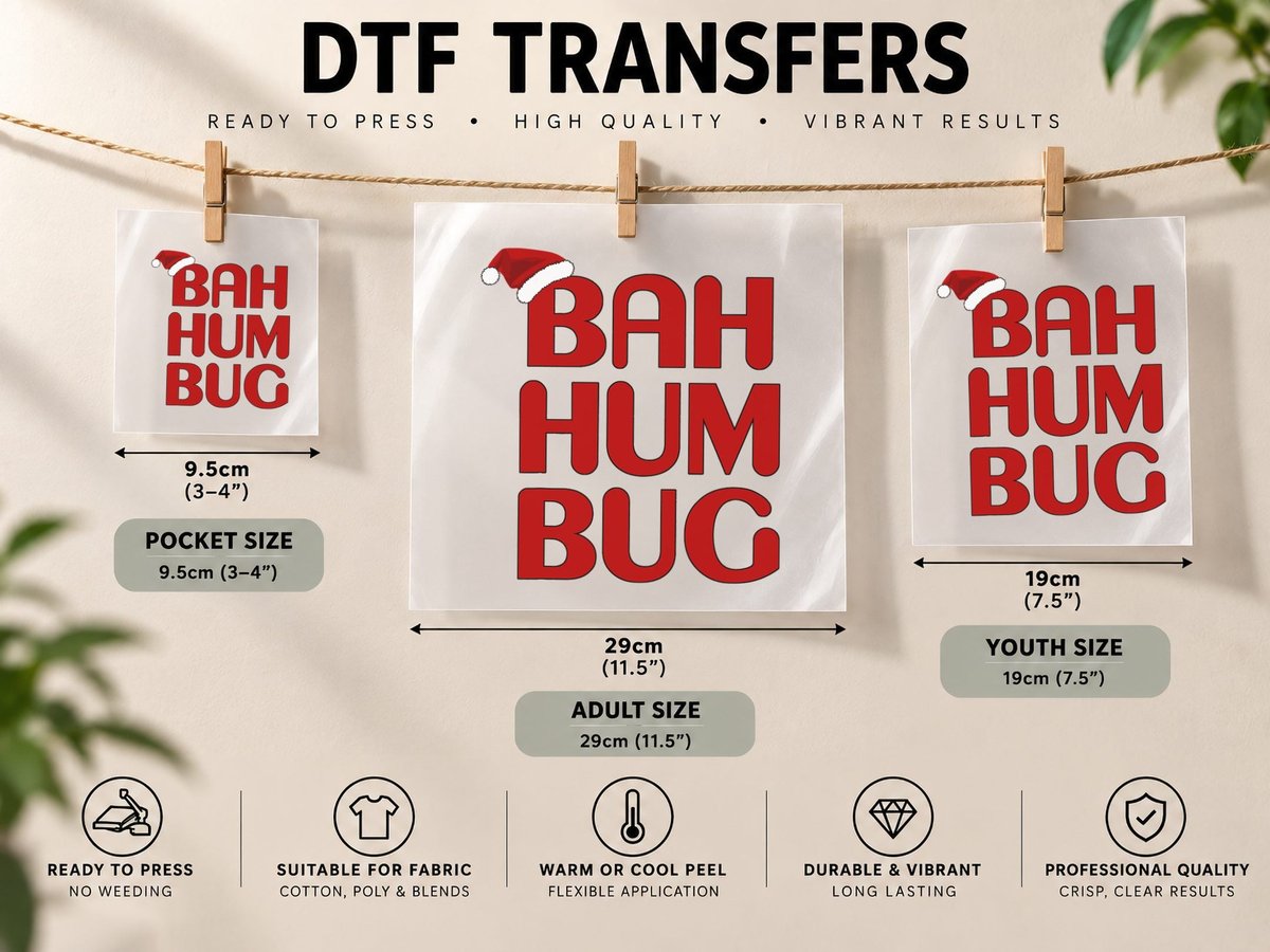 Christmas Bah Humbug -Xmas Humbug Santa Hat DTF Transfer Iron On