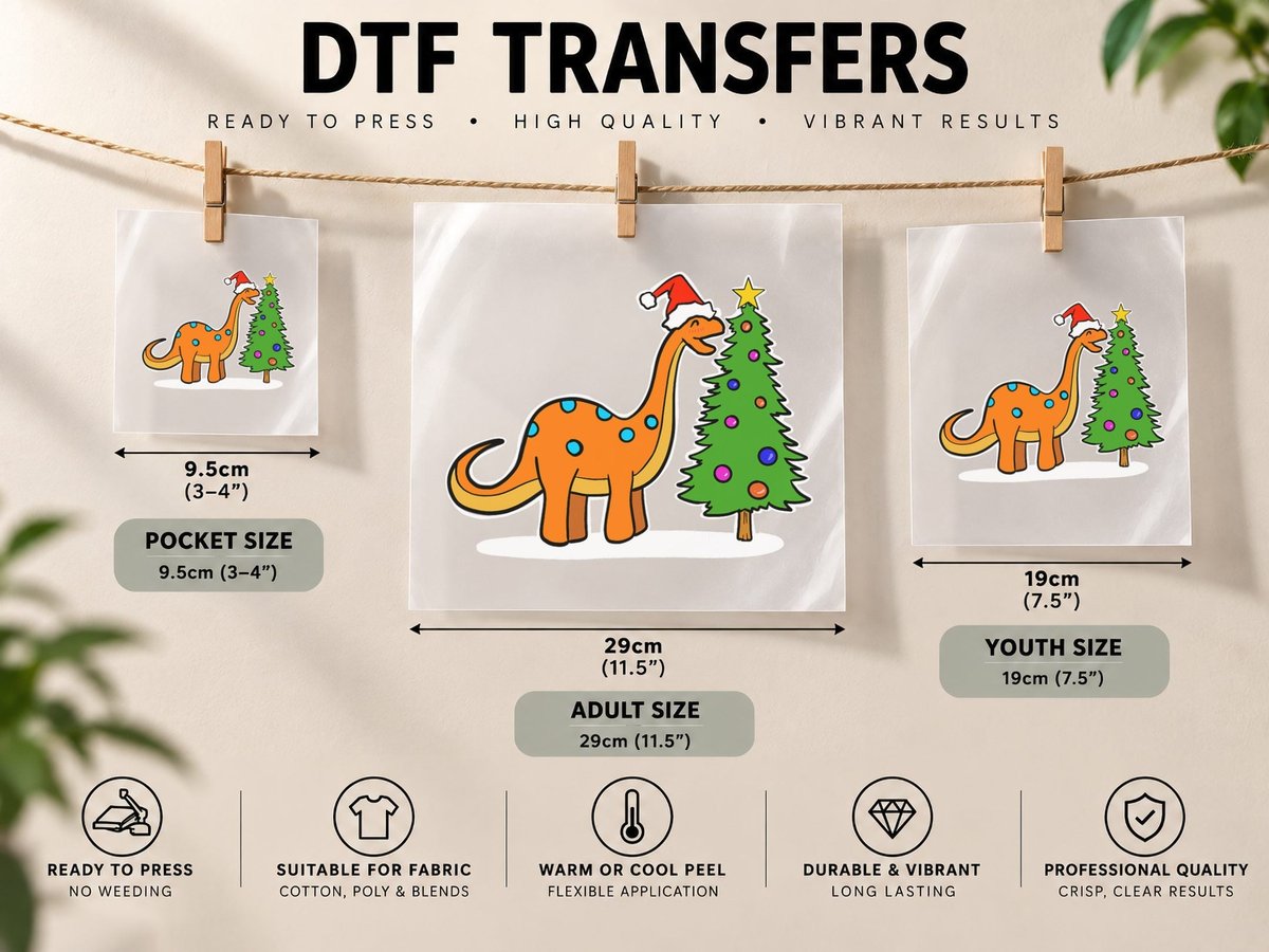 Christmas Brachiosaurus Dinosaur Eating a Christmas Tree DTF Transfer Iron On