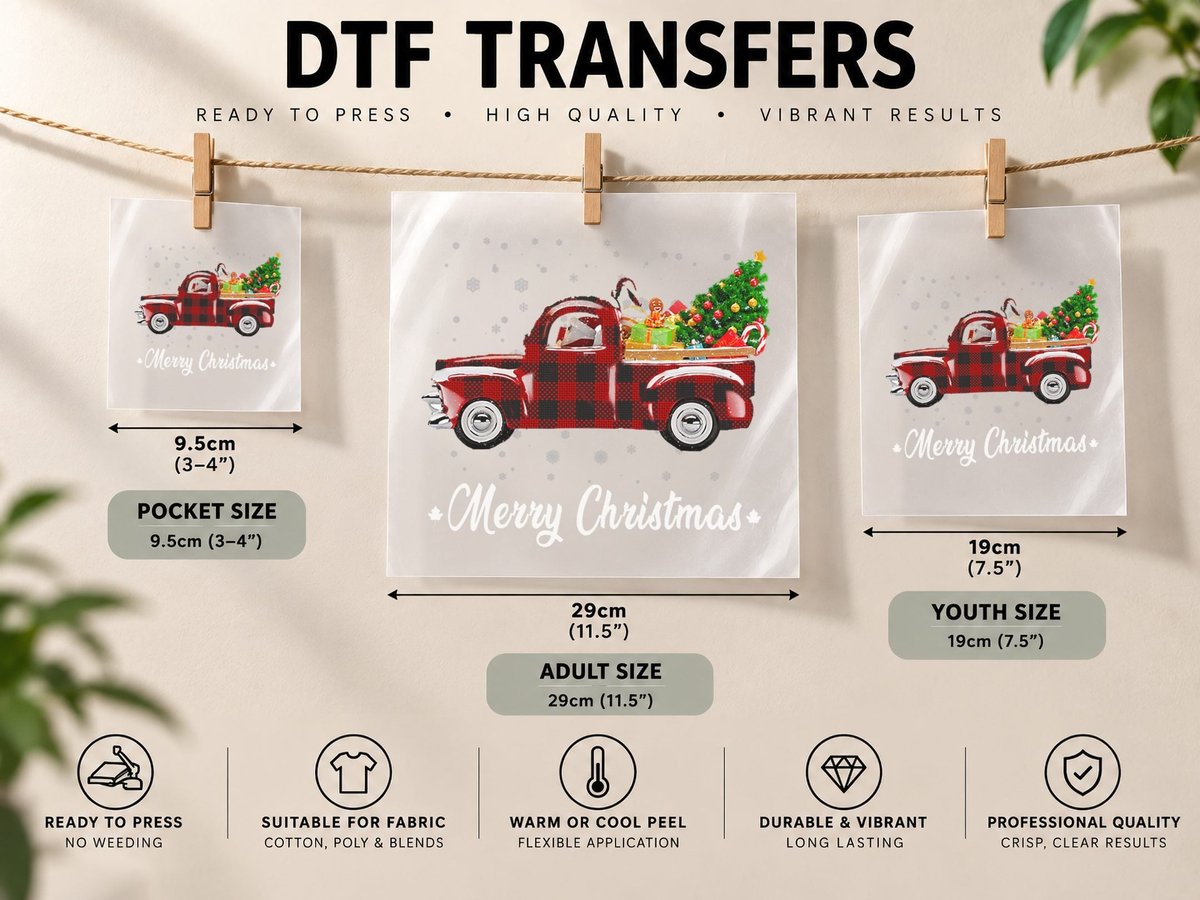 Christmas Buffalo Truck Tree Red Plaid for Men Women DTF Transfer Iron On