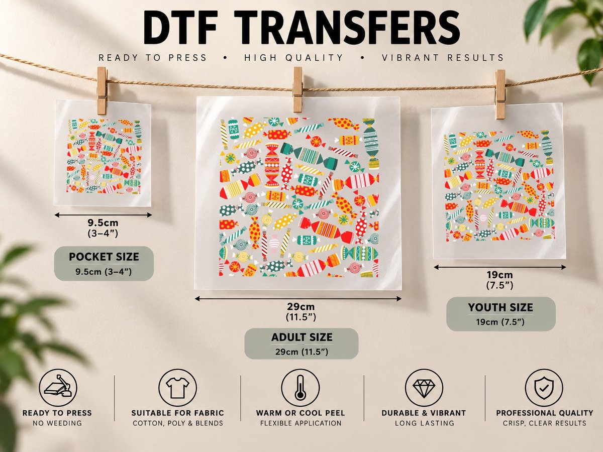 Christmas Candies Pattern DTF Transfer Iron On
