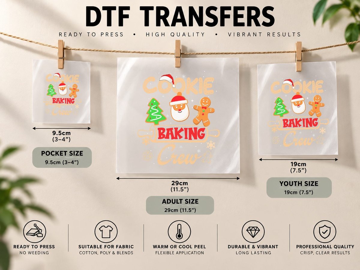 Christmas Cookie Baking Crew Gingerbread Santa Xmas DTF Transfer Iron On