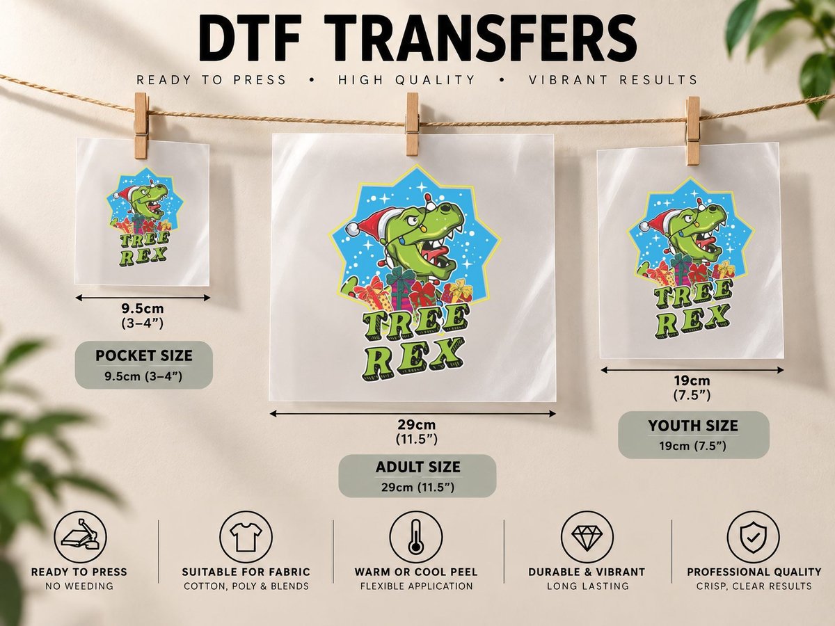 Christmas Dinosaur Tree Rex Funny Christmas Cotume Pajama DTF Transfer Iron On