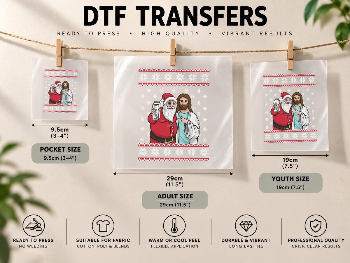 Christmas Drinking Party Santa Jesus Jingle Bro Gluehwein DTF Transfer Iron On