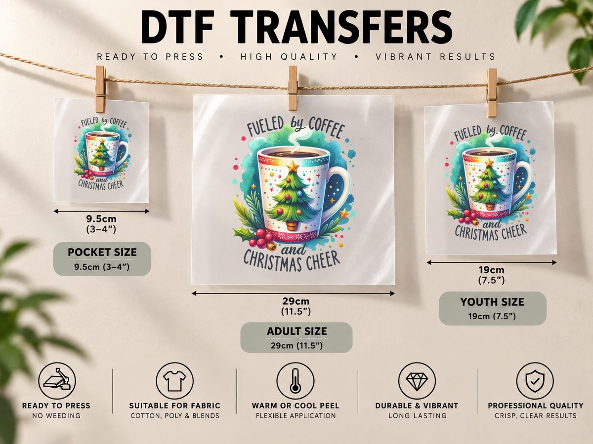 Christmas Fueled Coffee and, for Him, Ugly Vibes, Gift DTF Transfer Iron On