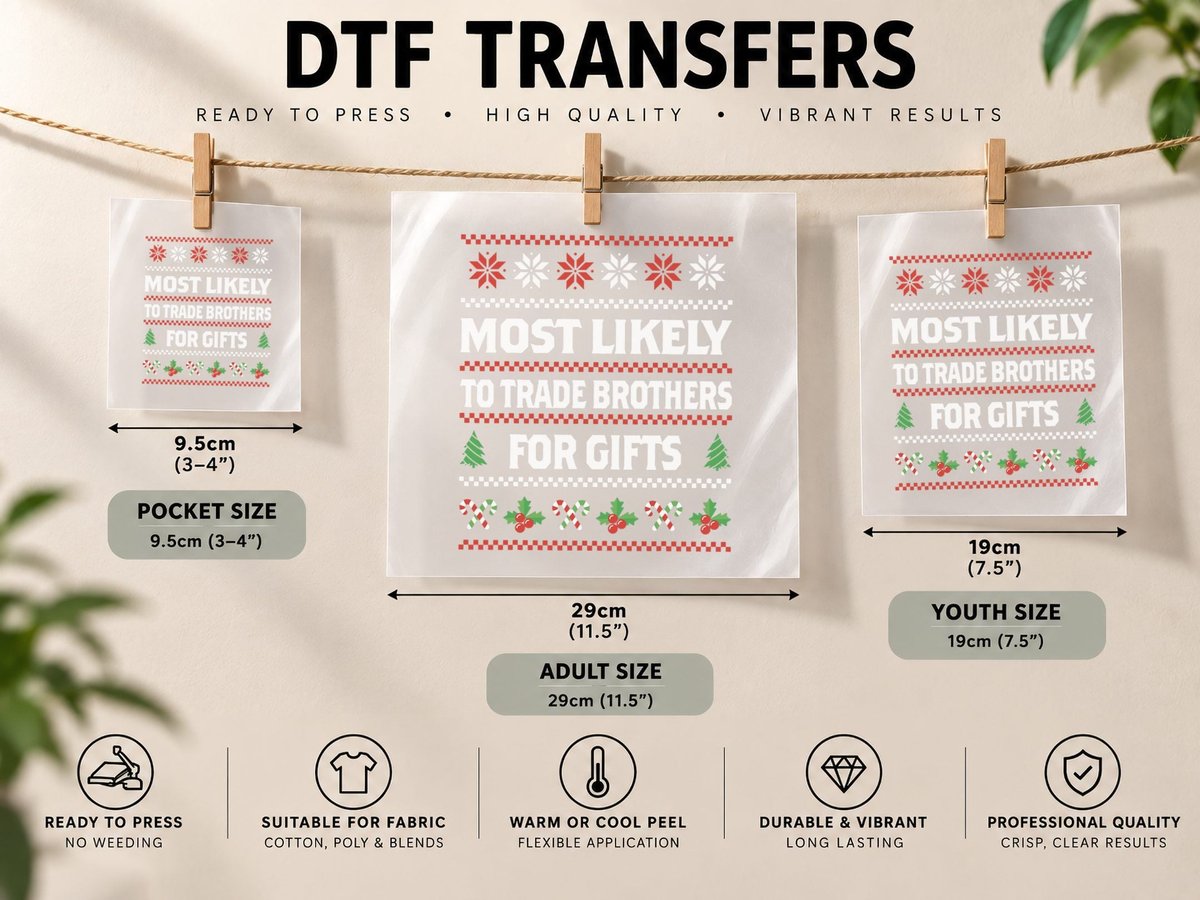 Christmas Games Text, Most Likely to Trade Brothers for DTF Transfer Iron On