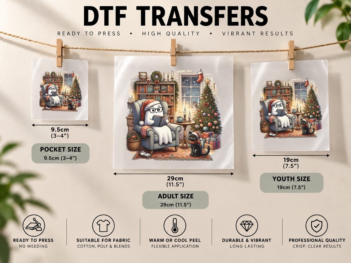 Christmas Ghost Reading Book, Family Christmas DTF Transfer Iron On