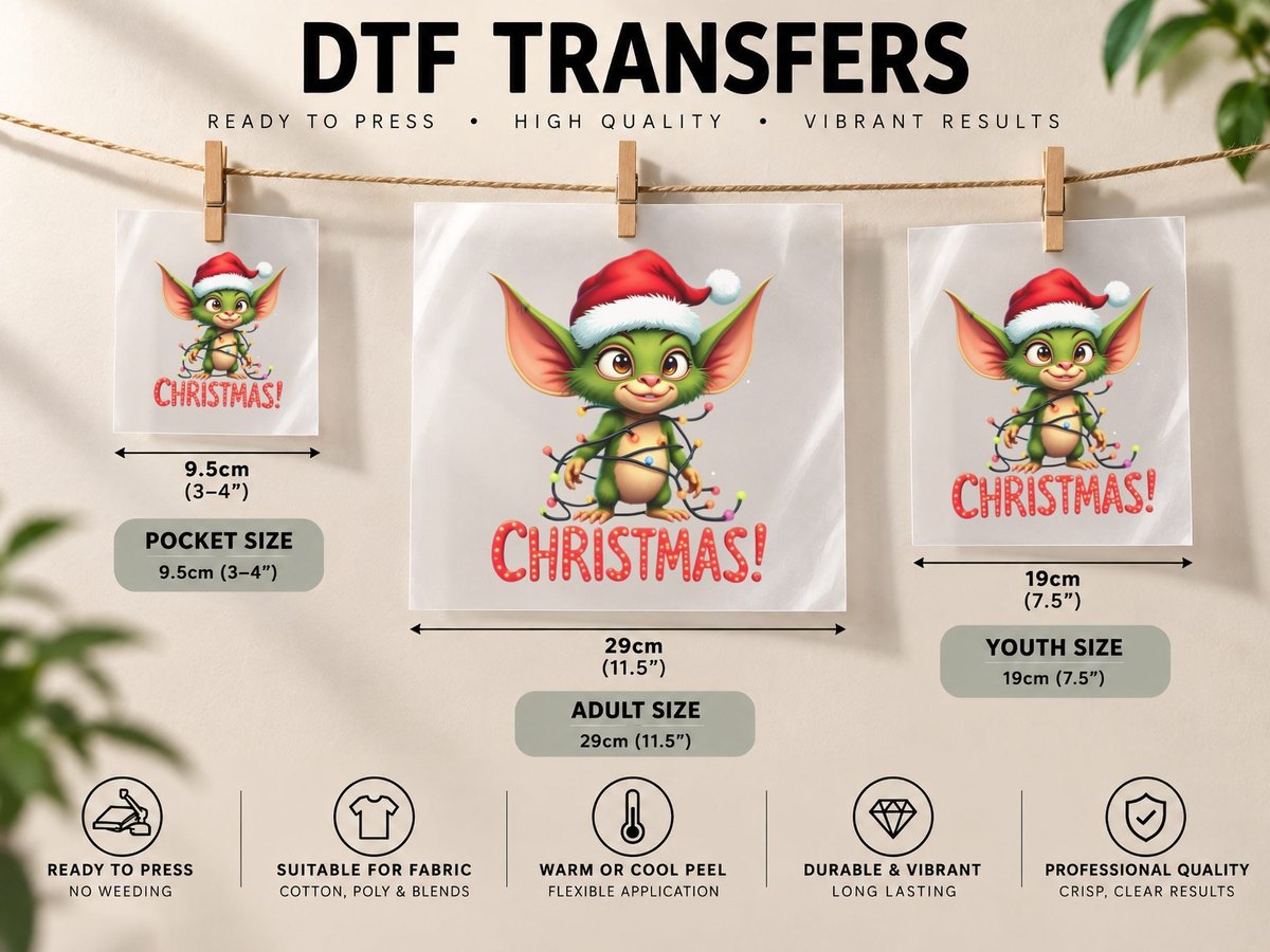 Christmas Gremlin with Lights Funny Holiday DTF Transfer Iron On