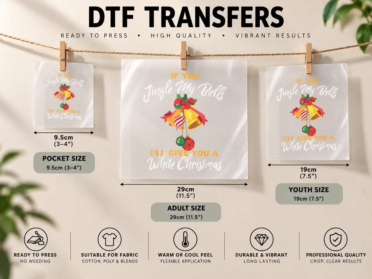 Christmas Jingle My Bells I'll Give You a White Xmas DTF Transfer Iron On