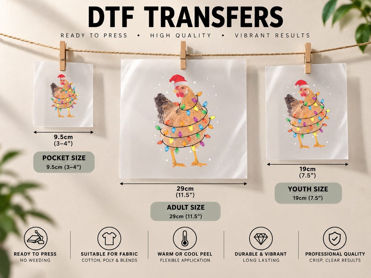 Christmas Lights Chicken Santa Xmas Tree Chicken DTF Transfer Iron On