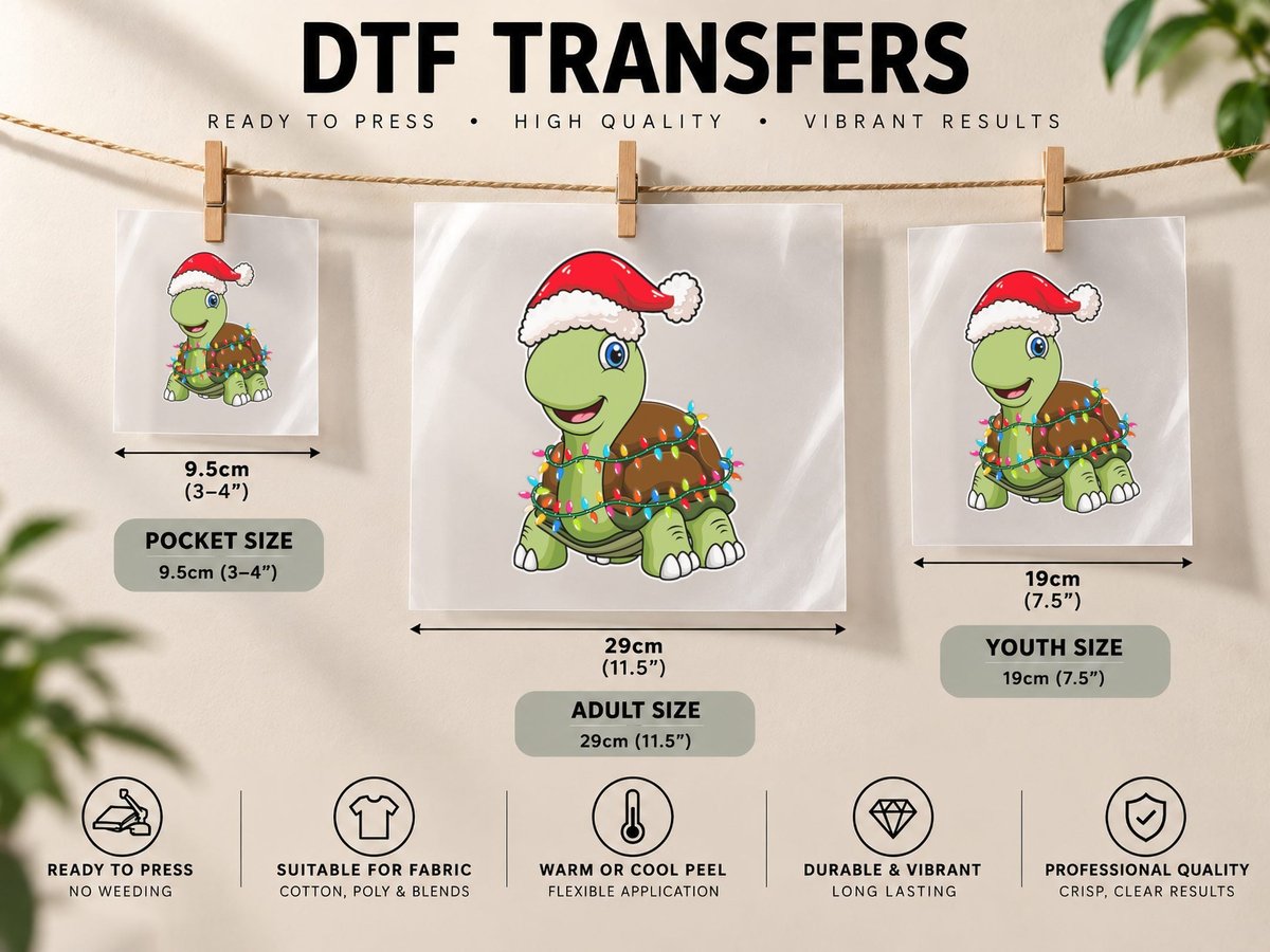 Christmas Lights Turtle Wearing Xmas Hat - Sea Turtle Lover DTF Transfer Iron On