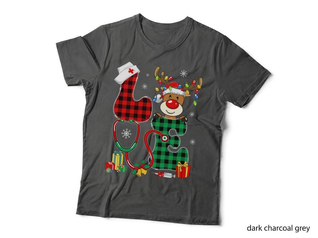 Christmas Nurse Love NICU RN ER Santa Reindeer Buffalo Plaid T-Shirt