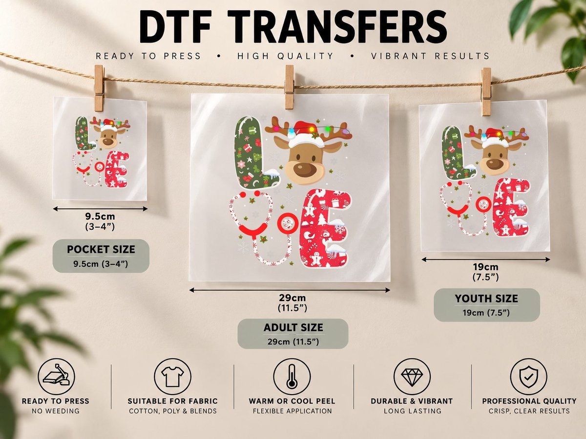 Christmas Nurse Love NICU RN ER Santa Reindeer Hat Elf DTF Transfer Iron On