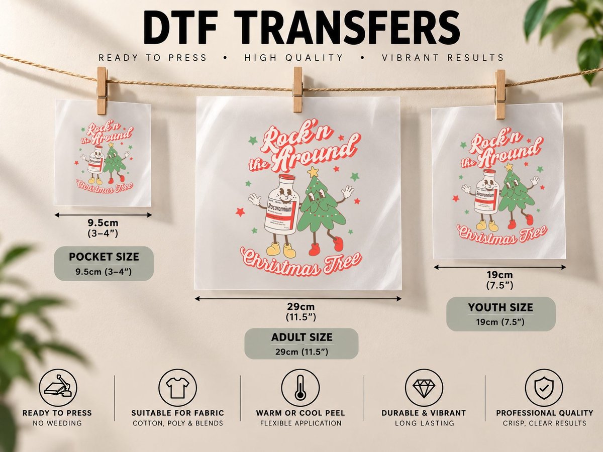 Christmas Nurse Roc'n Around the Christmas Tree NICU L&d 1 DTF Transfer Iron On