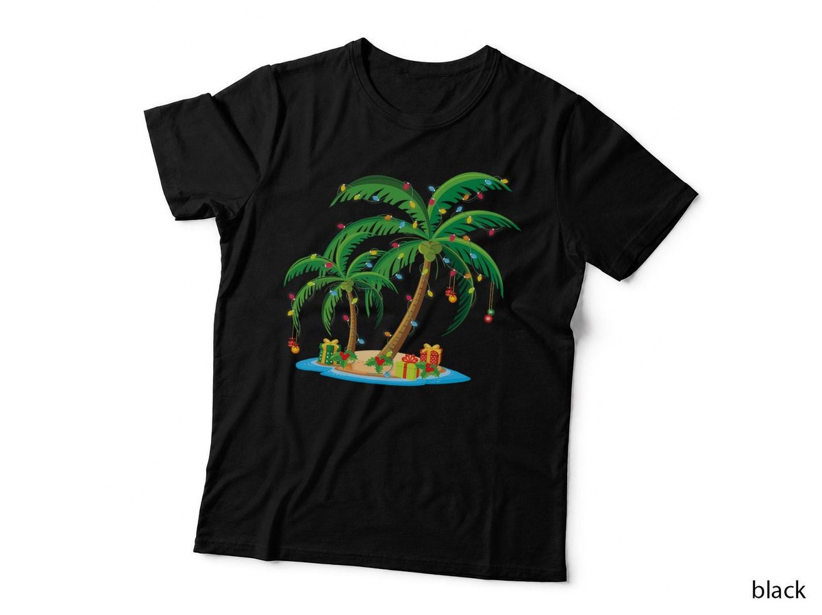 Christmas Palm Tree Tropical Xmas Gift Coconut Lights Pajama T-Shirt