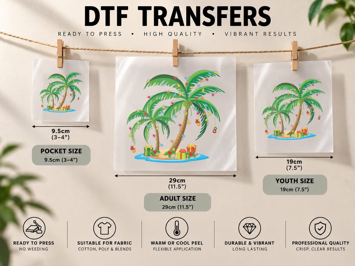 Christmas Palm Tree Tropical Xmas Gift Coconut Lights DTF Transfer Iron On