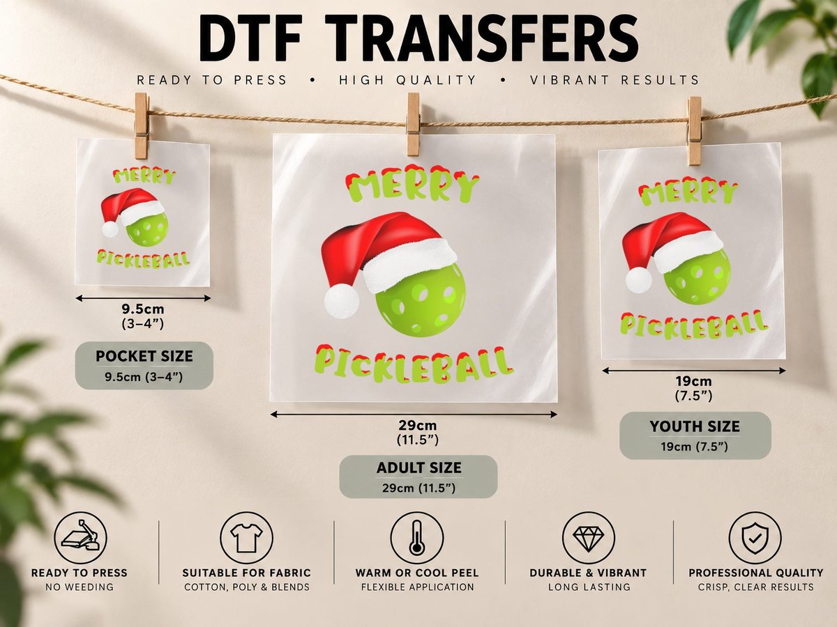 Christmas Pickleball Santa Hat Pickleball Player Winter DTF Transfer Iron On