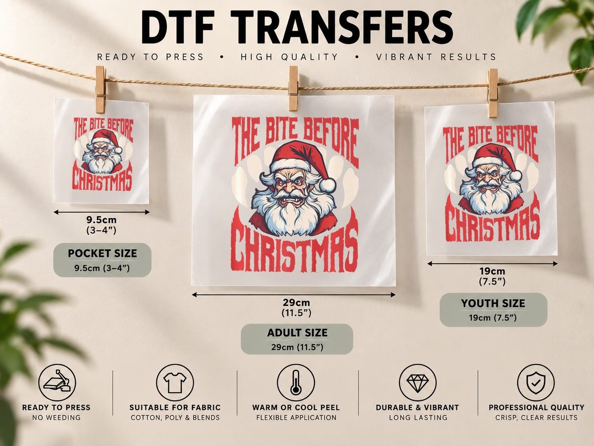 Christmas Santa Vampire Horror Bite Fangs, Xmas DTF Transfer Iron On