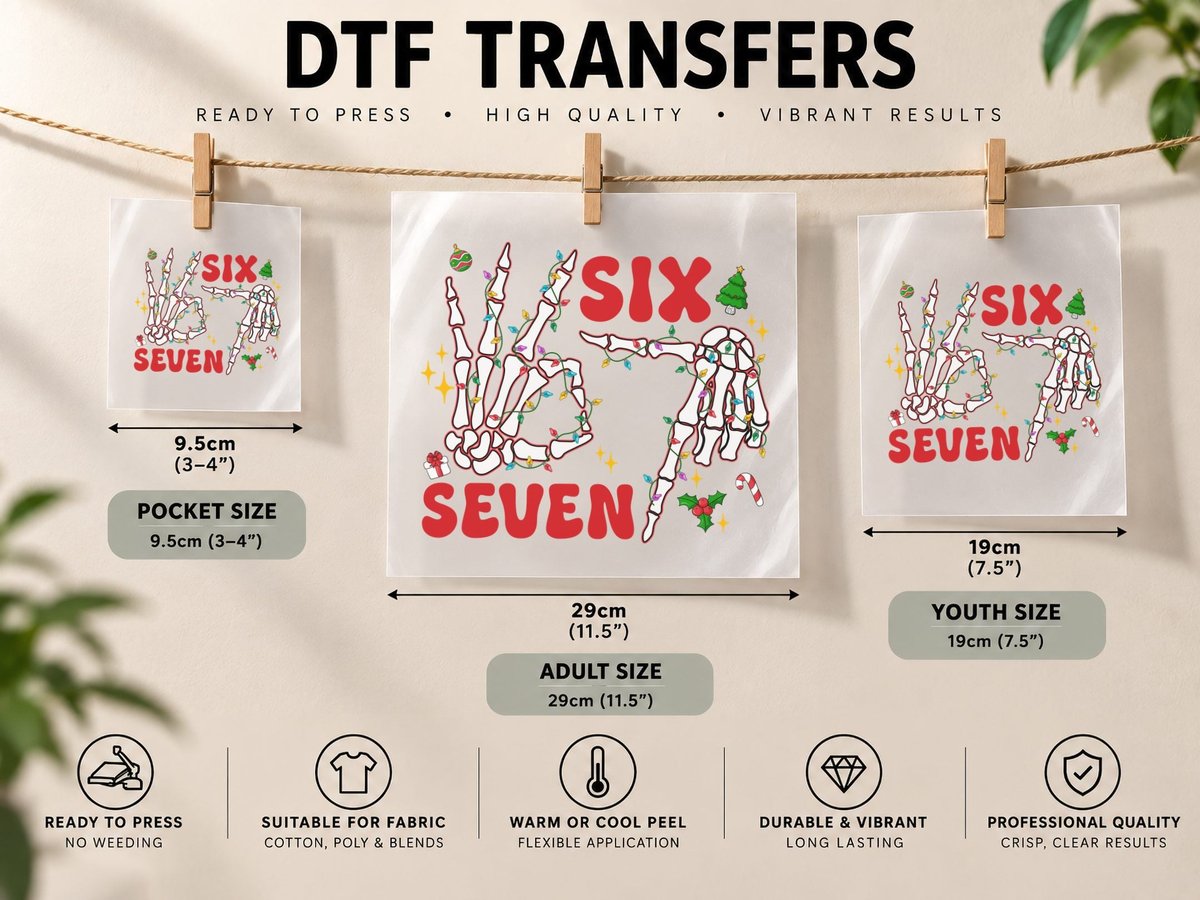 Christmas Six Seven Funny, Holiday Skeleton Hands DTF Transfer Iron On