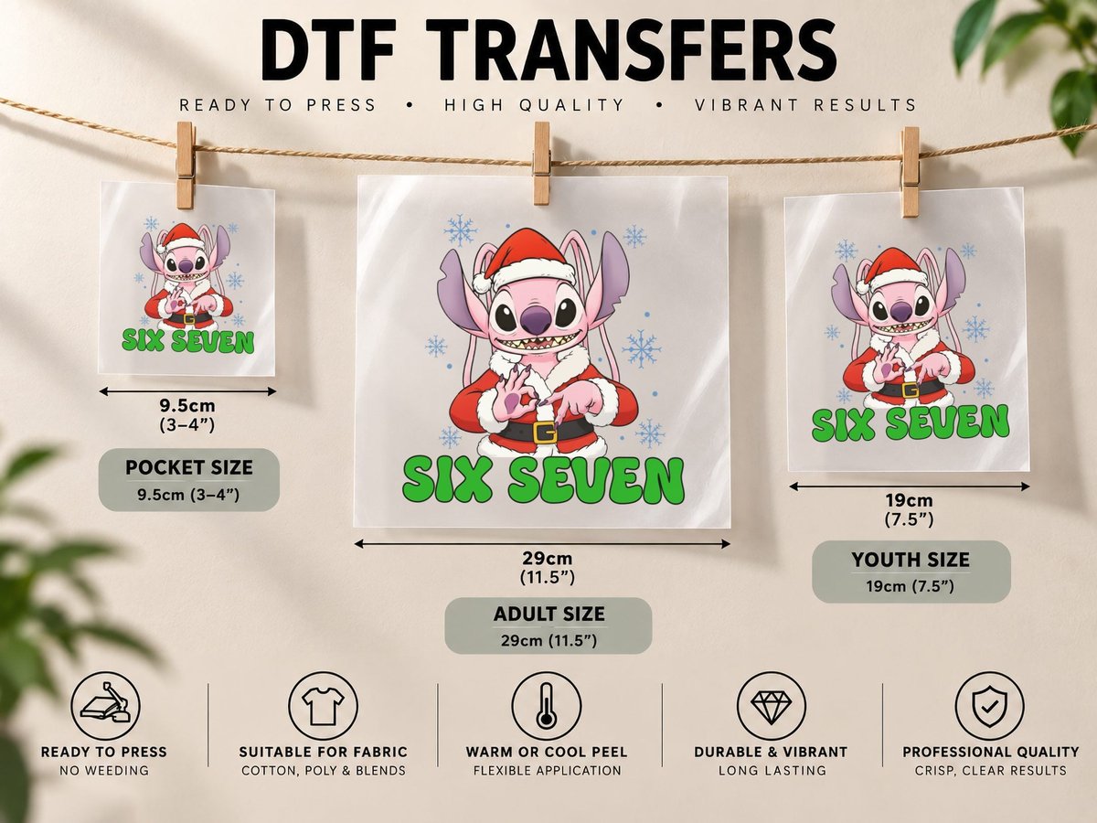 Christmas Six Seven, Funny Pink Animal Xmas Meme Top, Santa DTF Transfer Iron On