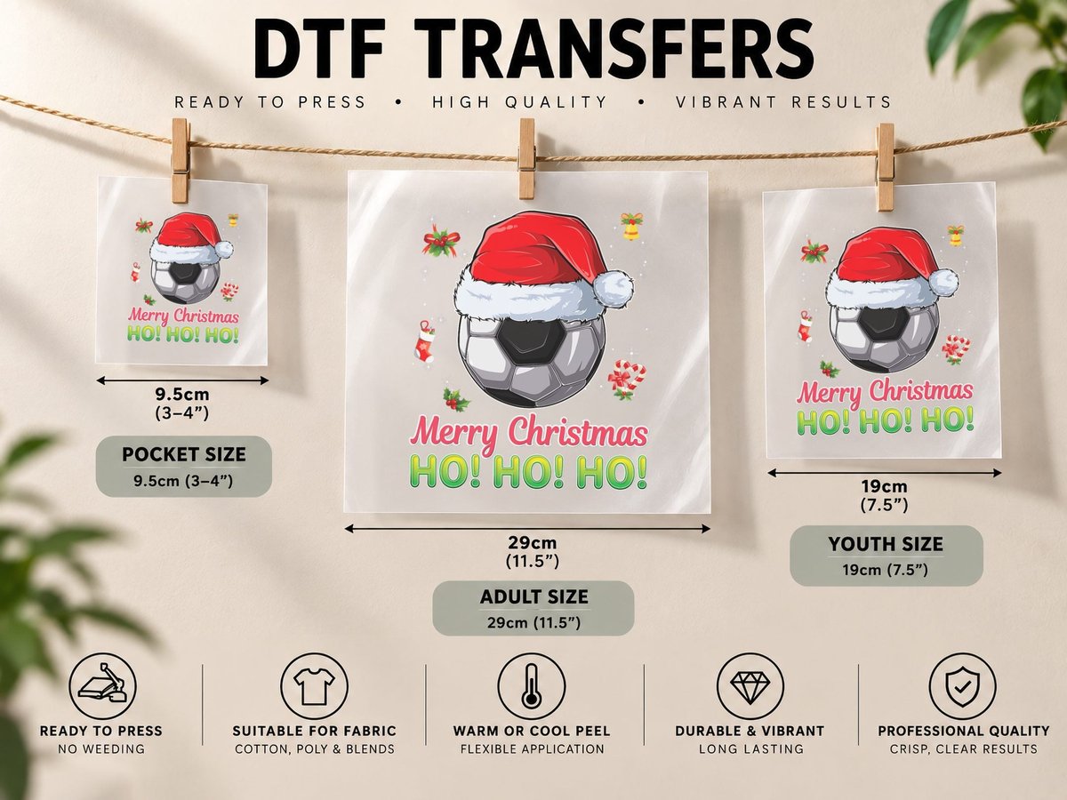 Christmas Soccer Ball Sport Xmas Boys Men Santa Ugly DTF Transfer Iron On