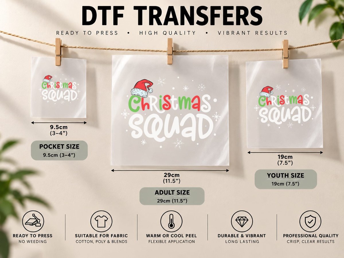 Christmas Squad Santa Family Matching Pajamas Xmas Boys Men DTF Transfer Iron On