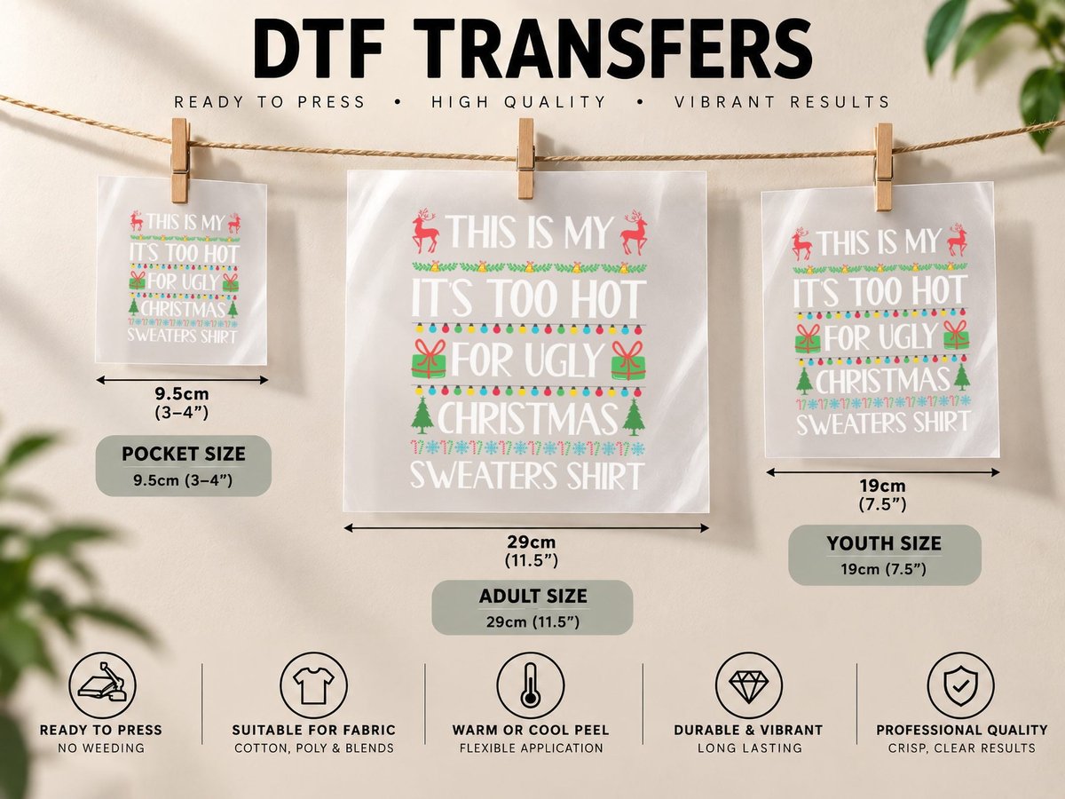 Christmas Text, This Is My It's Too Hot for Ugly Christmas DTF Transfer Iron On