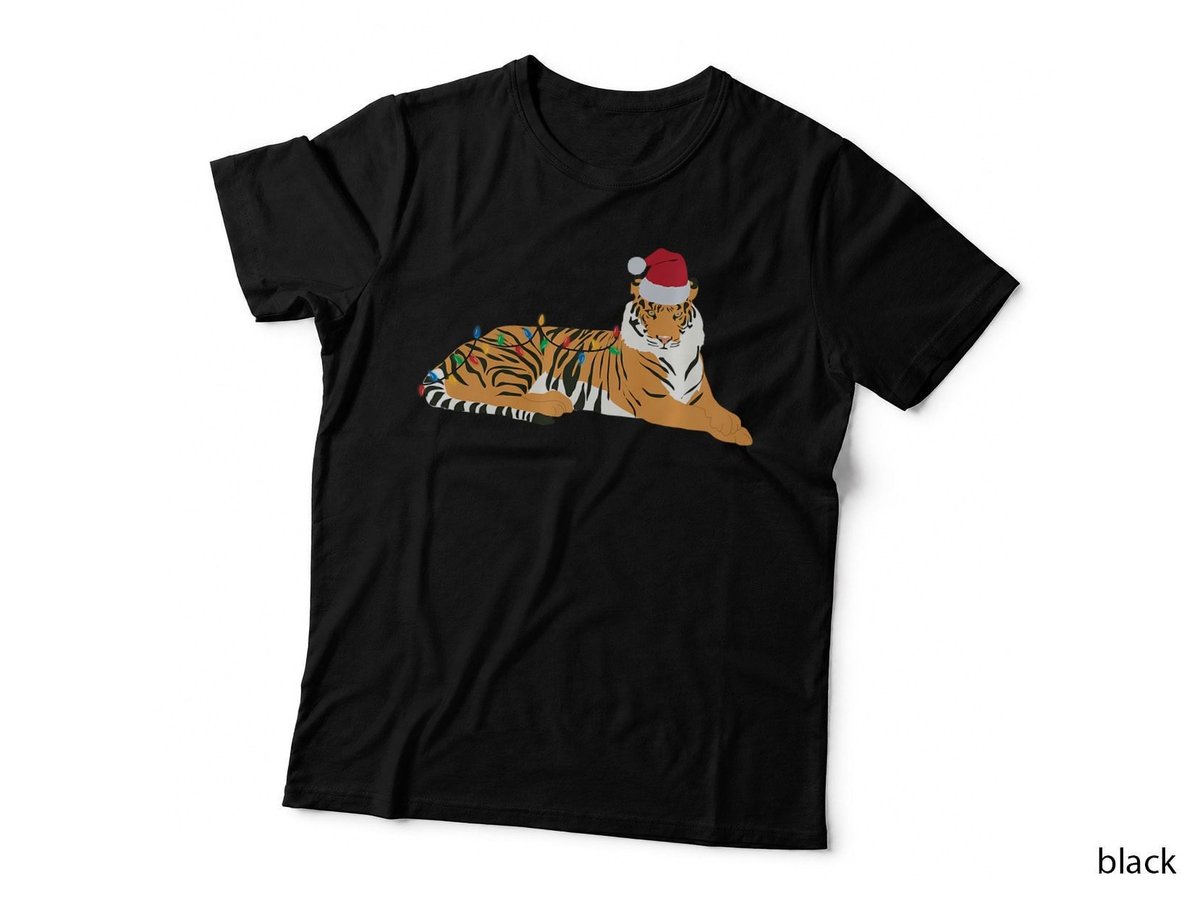 Christmas Tiger Funny Animal with Santa Hat, Festive T-Shirt
