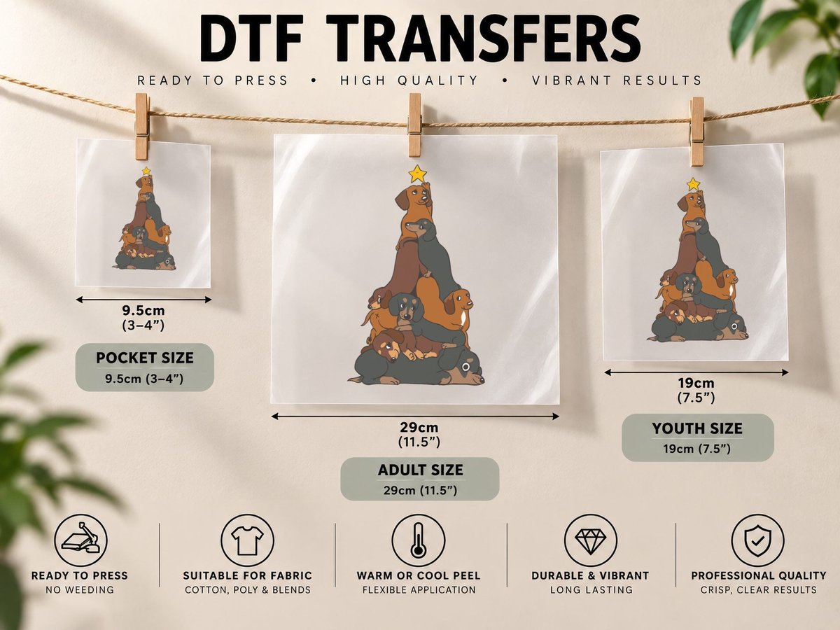 Christmas Tree Dachshund DTF Transfer Iron On
