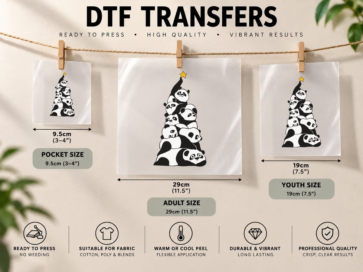Christmas Tree Pandas DTF Transfer Iron On
