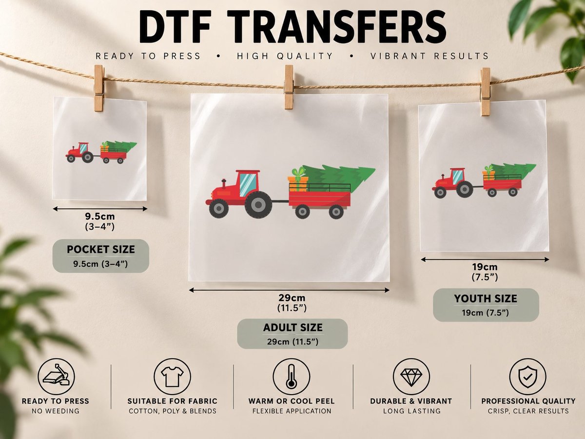 Christmas Tree Truck Pajama Cool X-Mas Tractor DTF Transfer Iron On