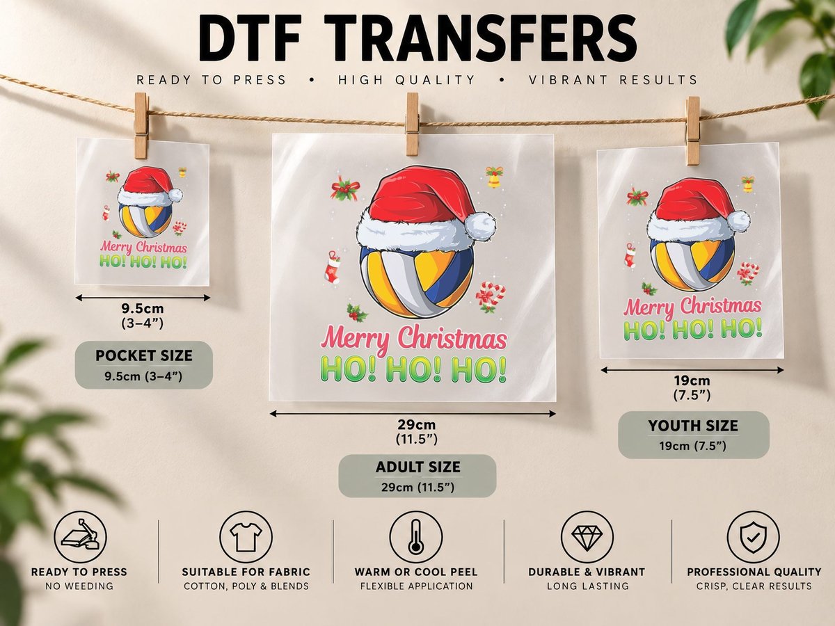 Christmas Volleyball Ball Sport Xmas Boys Men Santa DTF Transfer Iron On