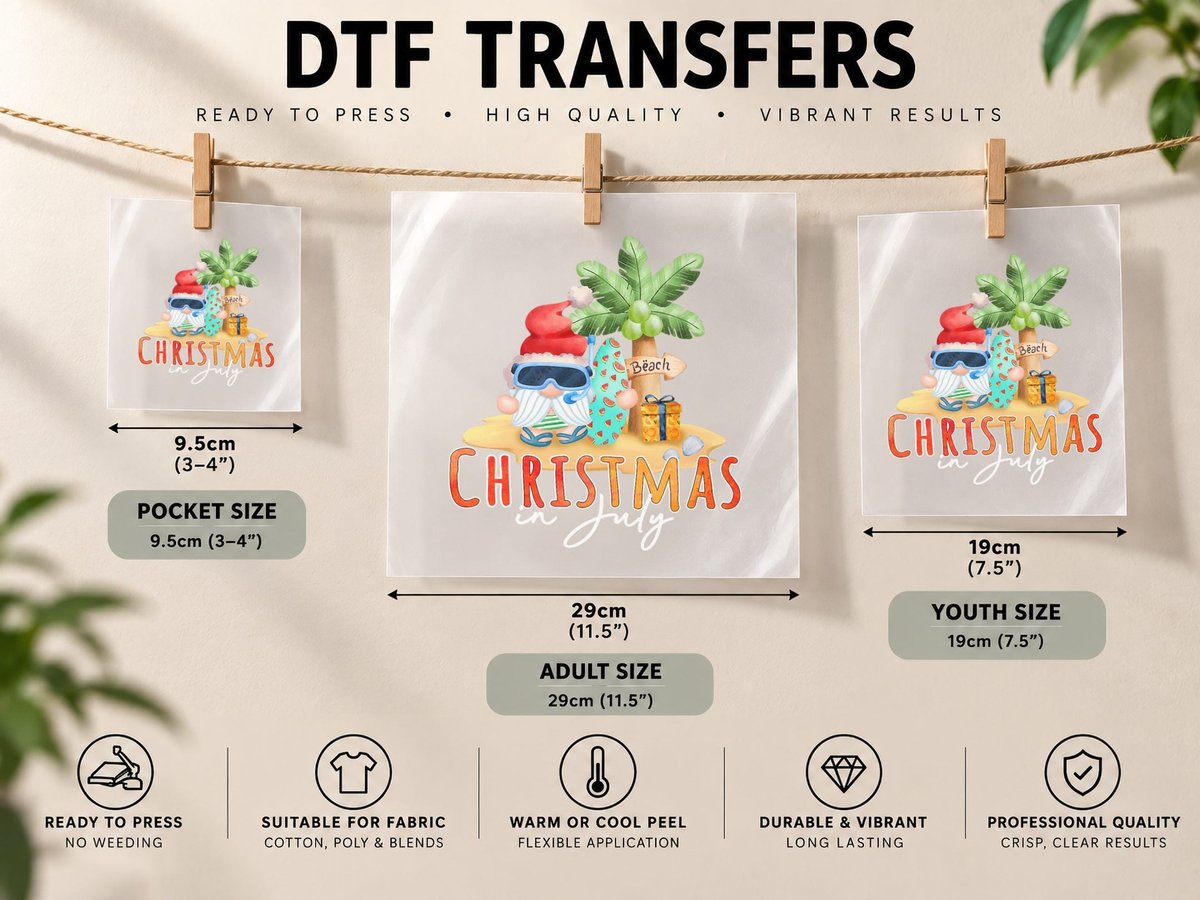 Christmas in July Funny Santa Summer Beach Vacation DTF Transfer Iron On