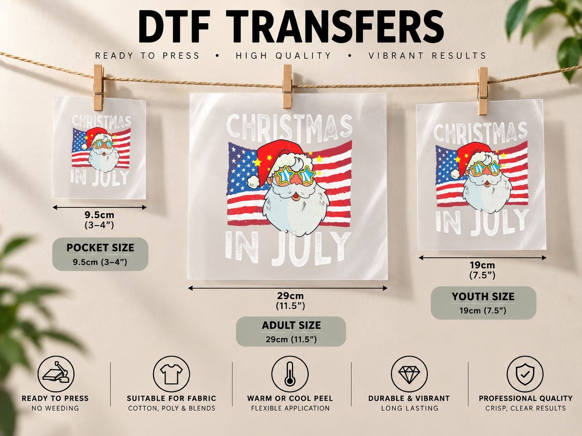 Christmas in July Retro Hipster Funny Santa Men Women Kids DTF Transfer Iron On