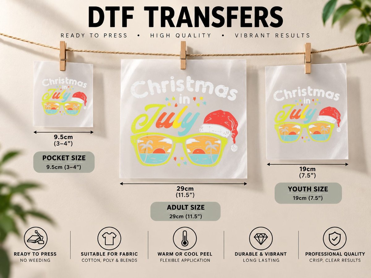 Christmas in July Sunglasses Santa Beach Summer Xmas DTF Transfer Iron On