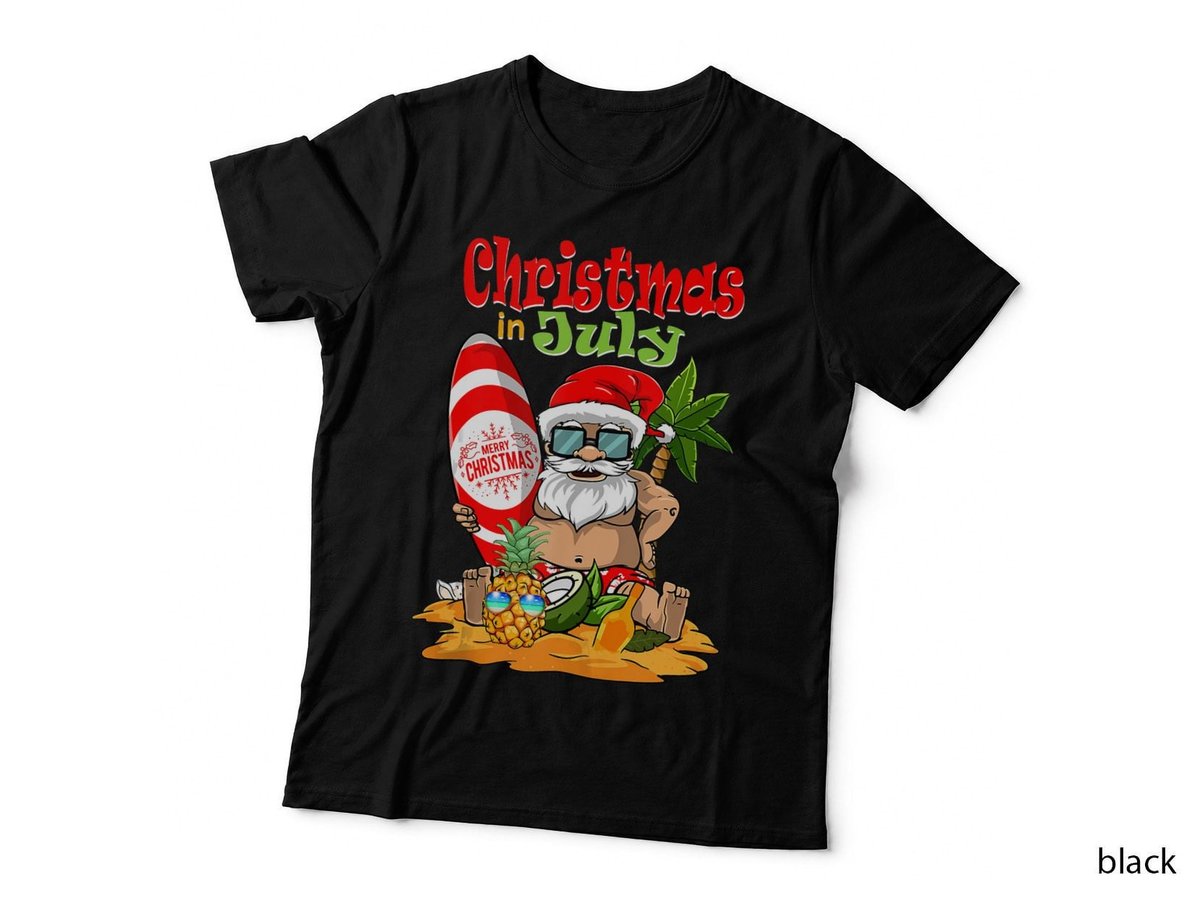 Christmas in July Surfing Funny Santa Summer Beach Vacation T-Shirt
