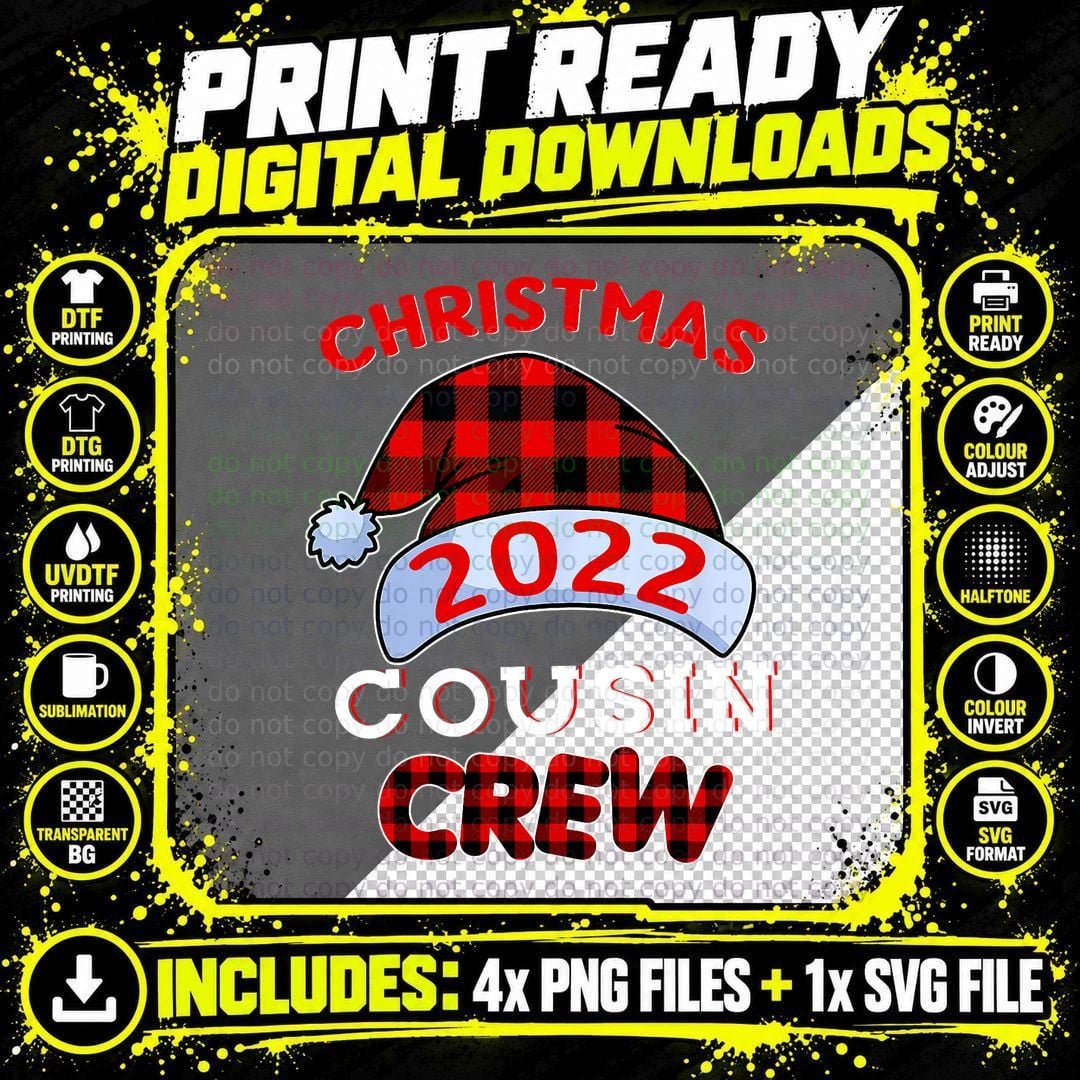 Cousin Crew Santa Red Plaid Xmas Funny Christmas Pajamas Png SVG Digital Bundle