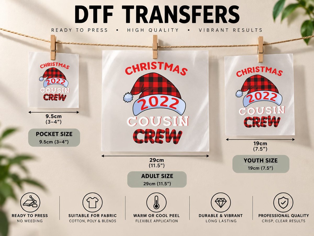 Cousin Crew Santa Red Plaid Xmas Funny Christmas Pajamas DTF Transfer Iron On