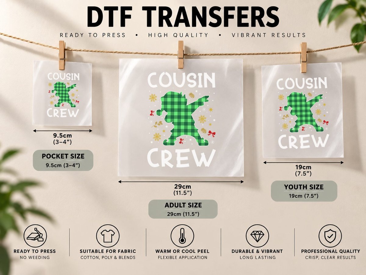 Cousin Crew, Funny Santa Dabbing Matching Family Christmas DTF Transfer Iron On