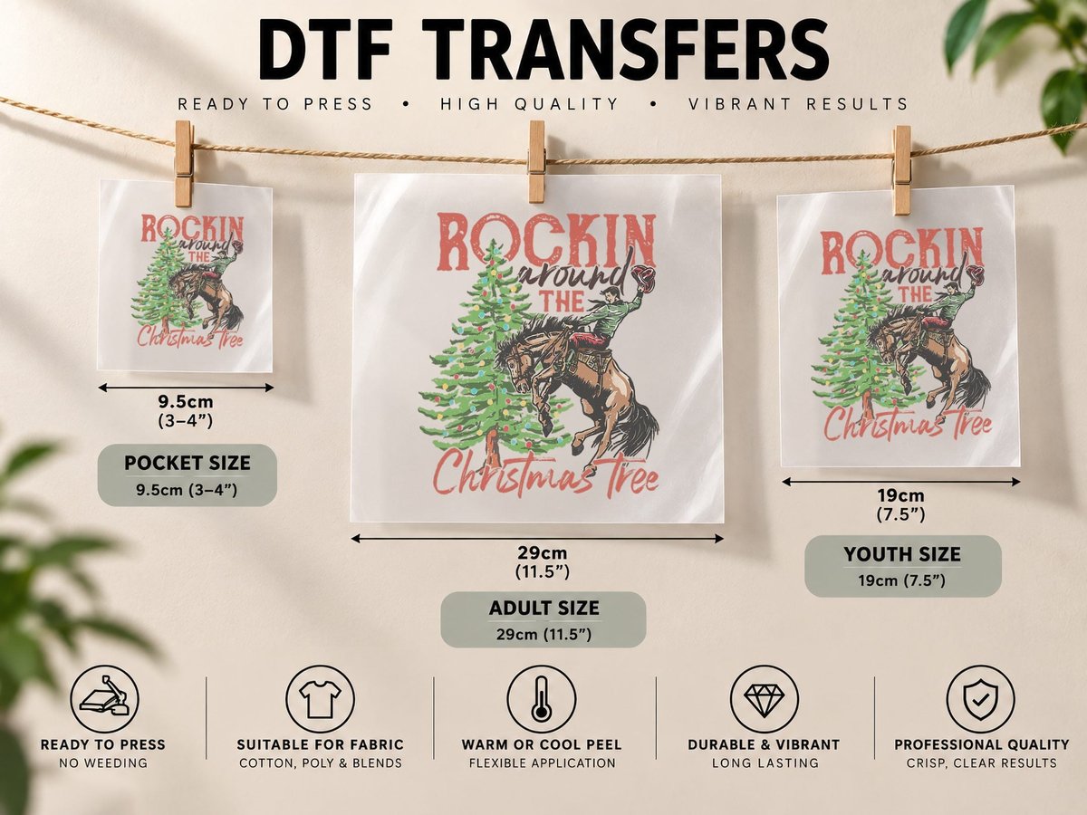 Cowboy Riding Bucking Horse, Rockin Around the Christmas DTF Transfer Iron On