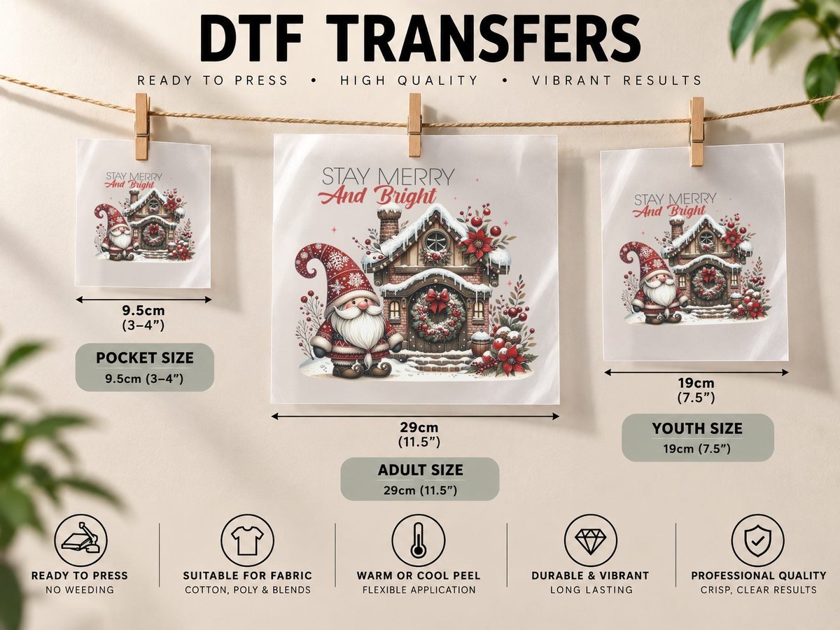 Cozy Christmas Gnome with Snowy Cottage Retro Holiday Home DTF Transfer Iron On