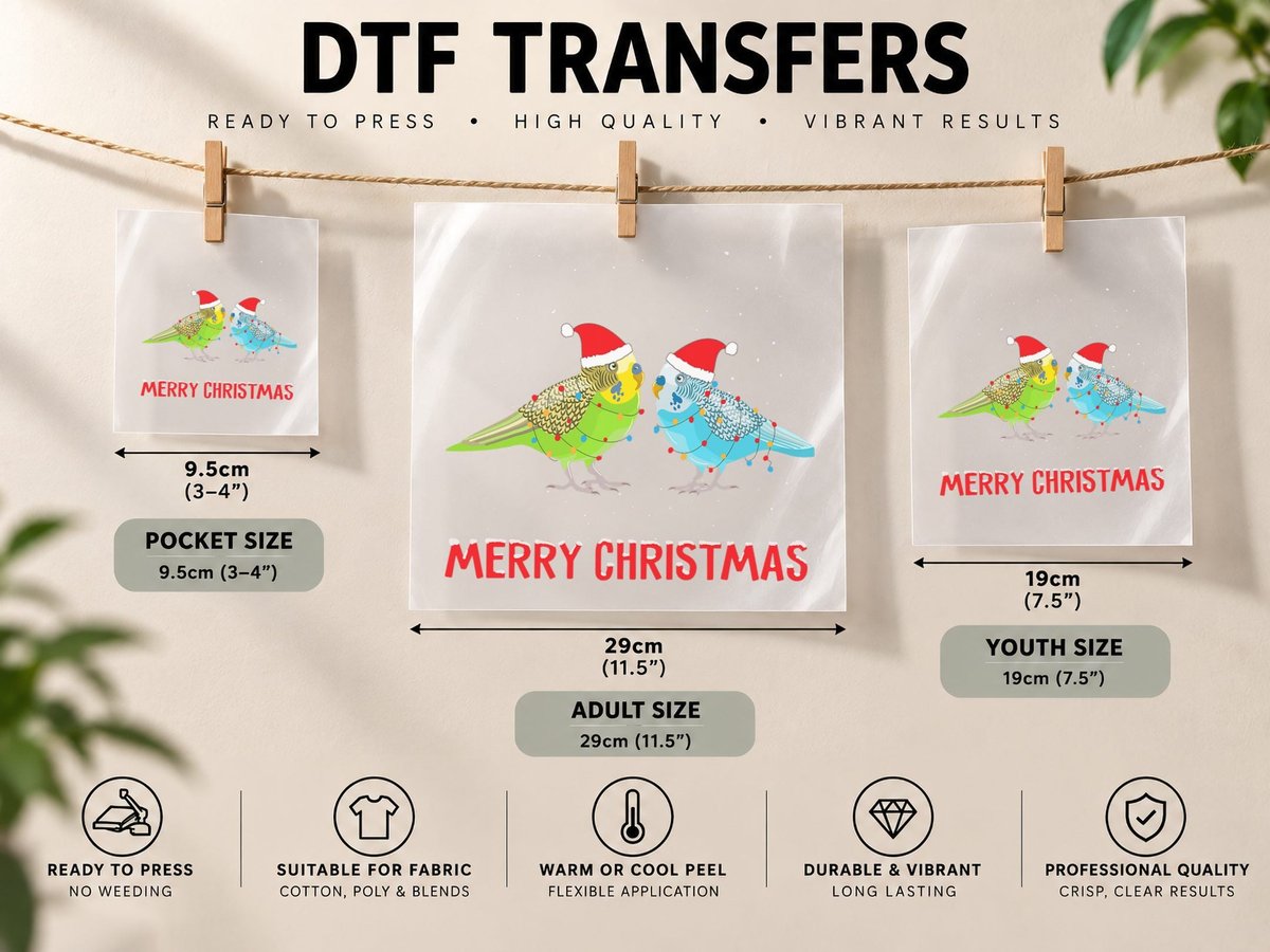 Cute Budgie Christmas Tree Lights Xmas Holidays DTF Transfer Iron On