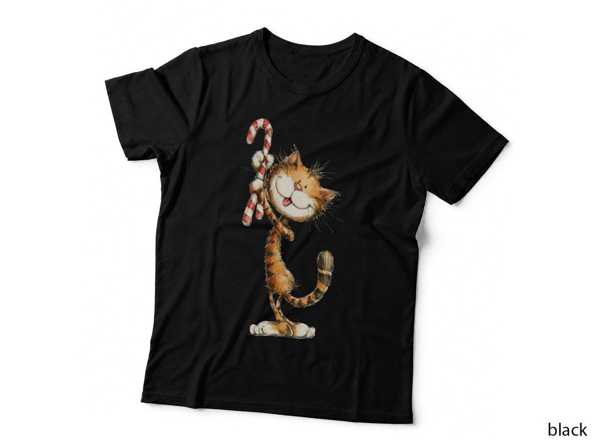 Cute Christmas Cat Hugging Candy Cane Funny Holiday Gift T-Shirt