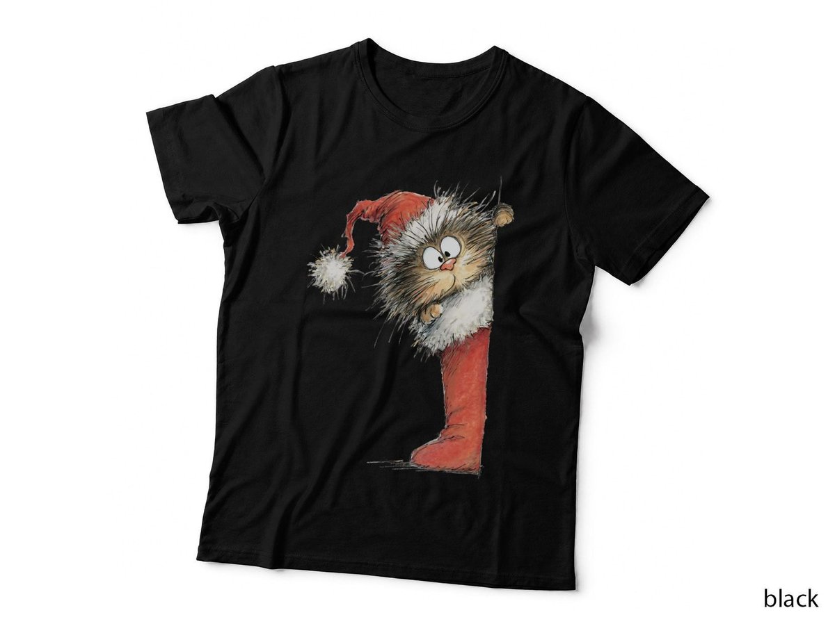 Cute Christmas Cat in Red Santa Stocking Funny Holiday Gift T-Shirt