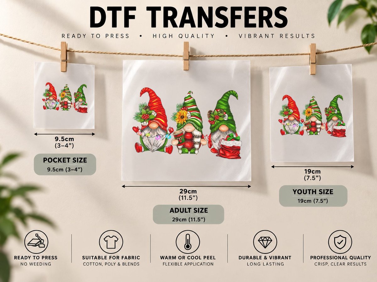 Cute Christmas Gnomes, Family Gnomes Xmas Matching DTF Transfer Iron On